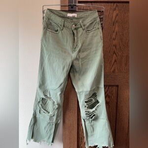Vervet Olive Distressed Flare Jeans